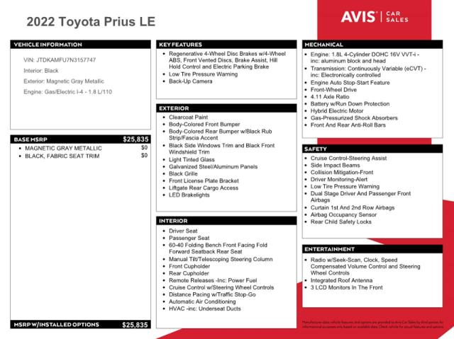 JTDKAMFU7N3157747 - 2022 TOYOTA PRIUS NIGH CHARCOAL photo 12