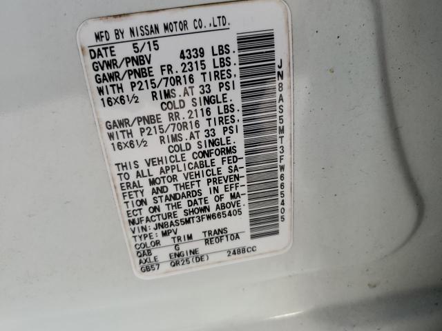 JN8AS5MT3FW665405 - 2015 NISSAN ROGUE SELE WHITE photo 14