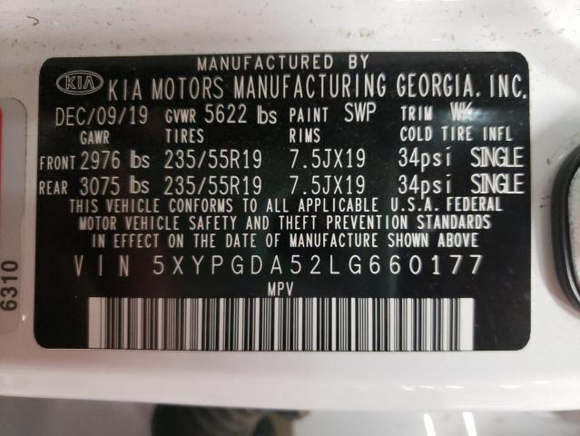 5XYPGDA52LG660177 - 2020 KIA SORENTO S WHITE photo 14