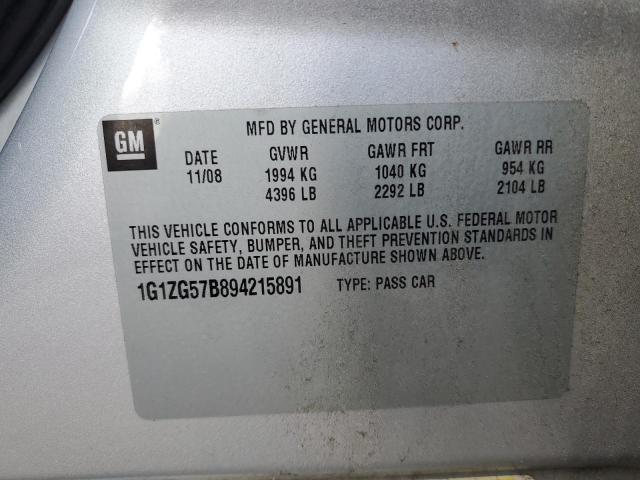 1G1ZG57B894215891 - 2009 CHEVROLET MALIBU LS 银色 照片 12