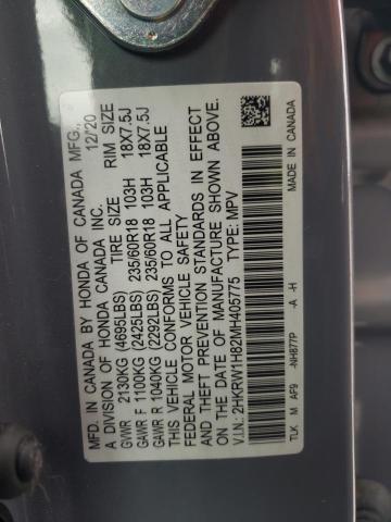 2HKRW1H82MH405775 - 2021 HONDA CR-V EXL GRAY photo 12