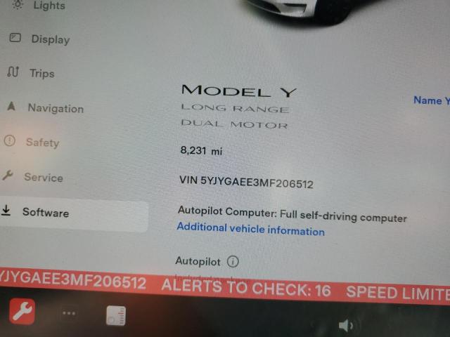 5YJYGAEE3MF206512 - 2021 TESLA MODEL Y WHITE photo 9