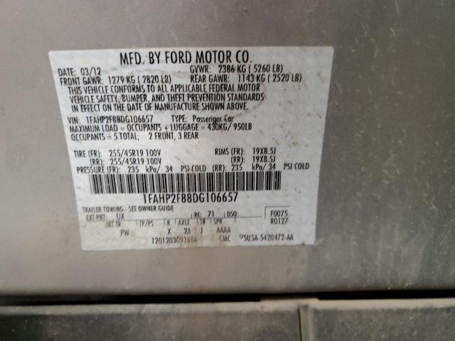 1FAHP2F88DG106657 - 2013 FORD TAURUS LIM SILVER photo 12