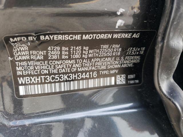 WBXHT3C53K3H34416 - 2019 BMW X1 XDRIVE2 GRAY photo 12