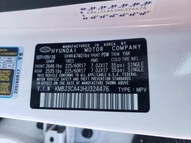 KM8J3CA43HU324476 - 2017 HYUNDAI TUCSON LIM WHITE photo 13