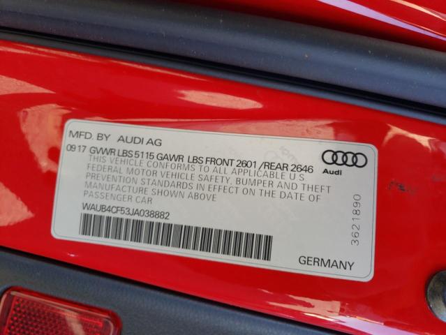 WAUB4CF53JA038882 - 2018 AUDI S5 PREMIUM RED photo 12