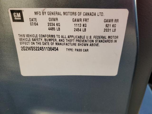 2G2WP522X51133513 - 2005 PONTIAC GRAND PRIX ტალღისფერი ფოტო 12