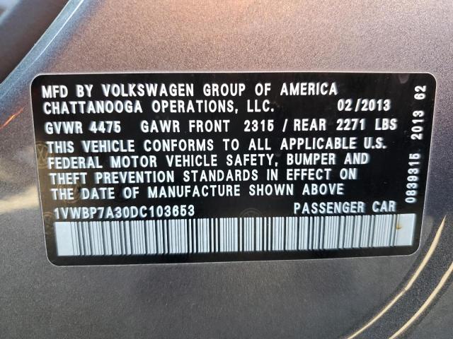 1VWBP7A30DC103653 - 2013 VOLKSWAGEN PASSAT SE GRAY photo 12