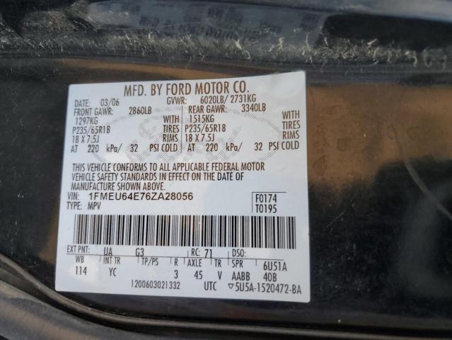 1FMEU64E76ZA28056 - 2006 FORD EXPLORER E BLACK photo 12