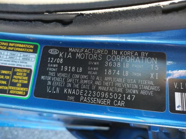 KNADE223096502147 - 2009 KIA RIO BASE BLUE photo 12