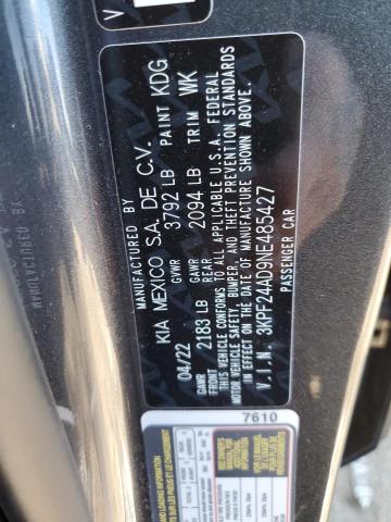 3KPF24AD9NE485427 - 2022 KIA FORTE FE GRAY photo 12