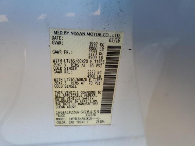 1N6BA1F22GN508453 - 2016 NISSAN TITAN XD S WHITE photo 12