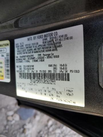 3FA6P0K91GR263292 - 2016 FORD FUSION TIT CHARCOAL photo 12