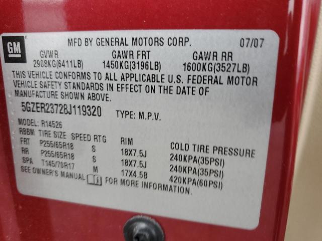 5GZER23728J119320 - 2008 SATURN OUTLOOK XR RED photo 13