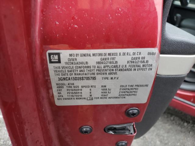 3GNCA13D28S705795 - 2008 CHEVROLET HHR LS RED photo 12