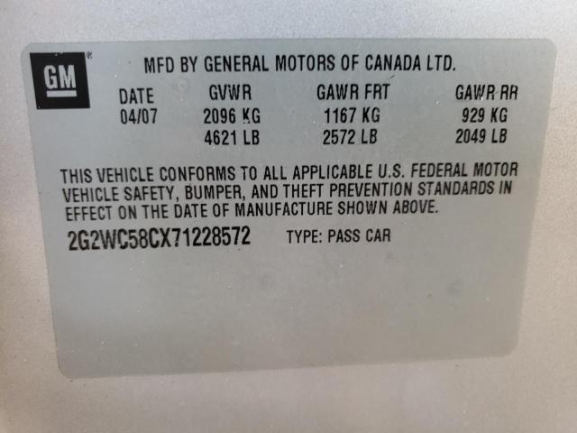 2G2WC58CX71228572 - 2007 PONTIAC GRAND PRIX ვერცხლისფერი ფოტო 12