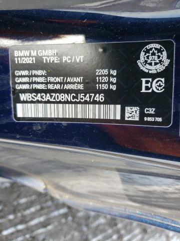 WBS43AZ08NCJ54746 - 2022 BMW M4 COMPETI BLUE photo 12
