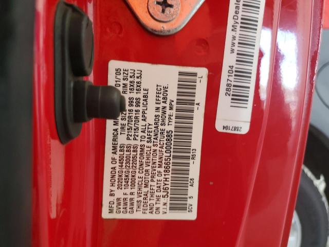 5J6YH18665L000885 - 2005 HONDA ELEMENT EX RED photo 12