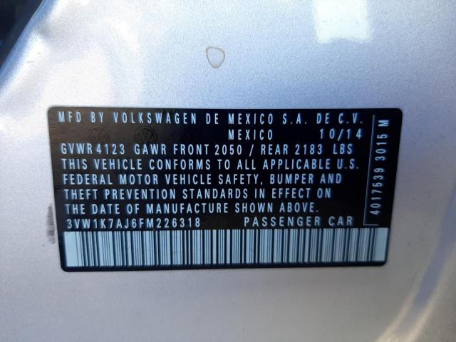 3VW1K7AJ6FM226318 - 2015 VOLKSWAGEN JETTA BASE 银色 照片 12