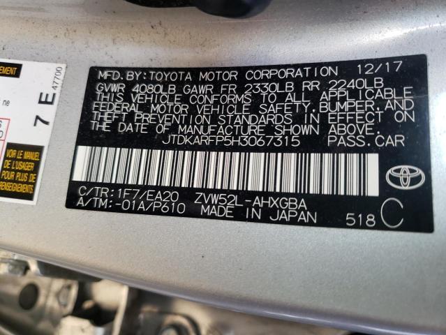 JTDKARFP5H3067315 - 2017 TOYOTA PRIUS PRIM Silber Foto 12