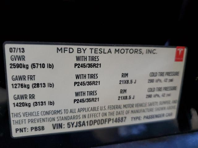 5YJSA1DP0DFP14687 - 2013 TESLA MODEL S Negro foto 13