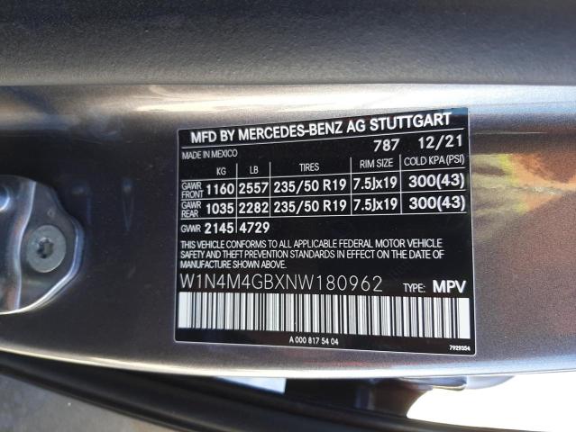 W1N4M4GBXNW180962 - 2022 MERCEDES-BENZ GLB 250 GRAY photo 14