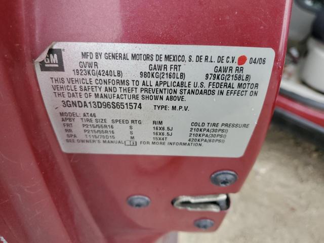 3GNDA13D96S651574 - 2006 CHEVROLET HHR LS BURGUNDY photo 13