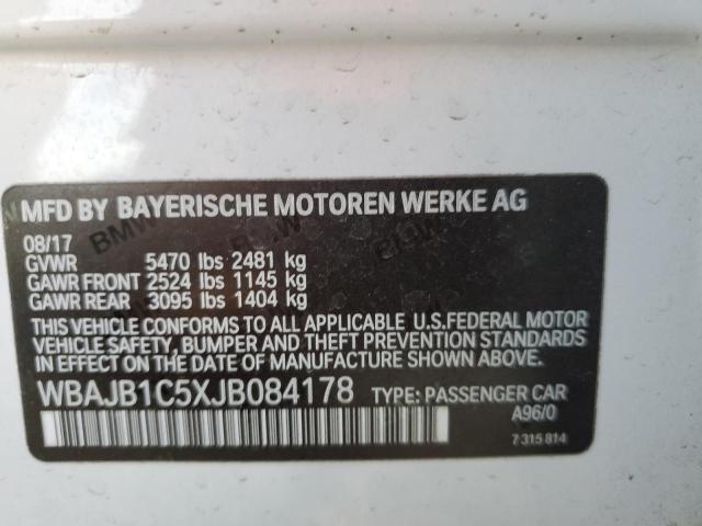 WBAJB1C5XJB084178 - 2018 BMW 530XE WHITE photo 13