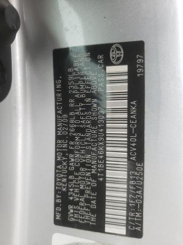 4T1BE46KX9U413037 - 2009 TOYOTA CAMRY AUTO SILVER photo 12