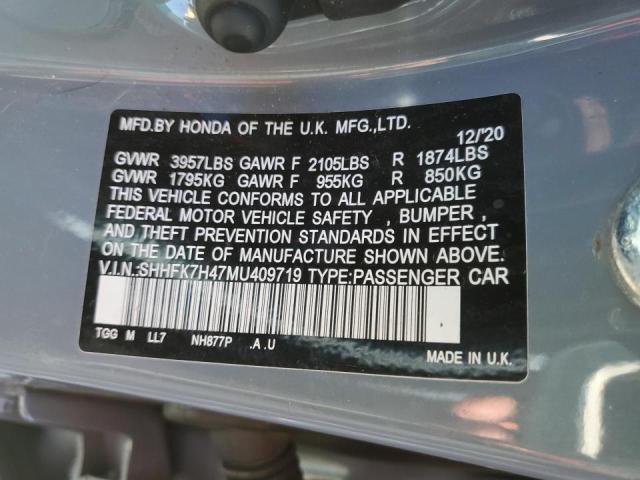 SHHFK7H47MU409719 - 2021 HONDA CIVIC SPOR 灰色 照片 13