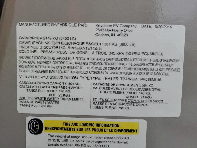 4YDT23822GT411064 - 2016 KEYSTONE PASSPORT TAN photo 10