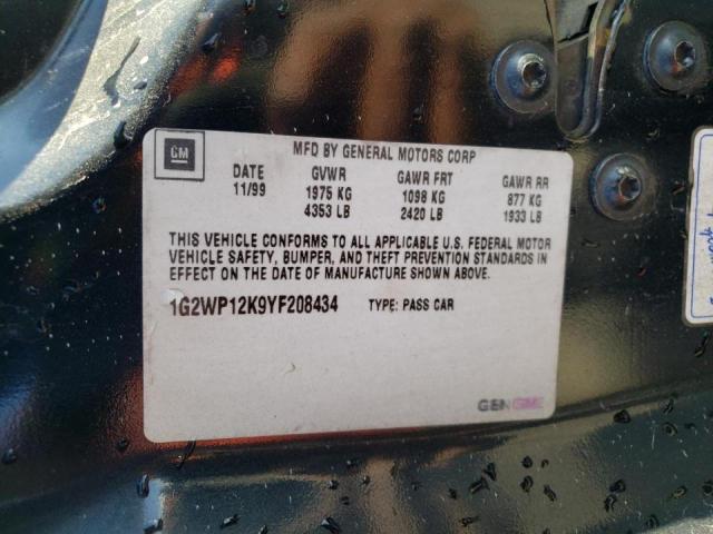 1G2WP12K9YF208434 - 2000 PONTIAC GRAND PRIX შავი ფოტო 12