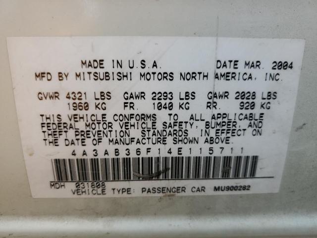 4A3AB36F14E115711 - 2004 MITSUBISHI GALANT WHITE photo 12