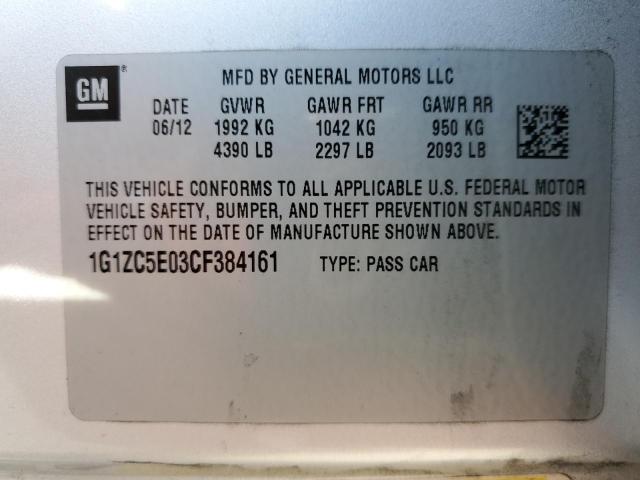 1G1ZC5E03CF384161 - 2012 CHEVROLET MALIBU 1LT 银色 照片 12