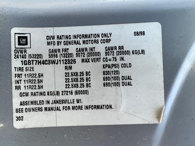 1GBT7H4C3WJ112326 - 1998 CHEVROLET C-SERIES C GRAY photo 10