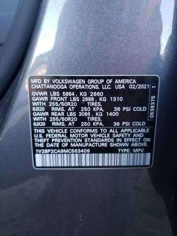 1V2BP2CA9MC563409 - 2021 VOLKSWAGEN ATLAS SEL Boz foto 14