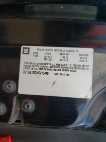 2G1WL16C169215449 - 2006 CHEVROLET MONTE CARL შავი ფოტო 10