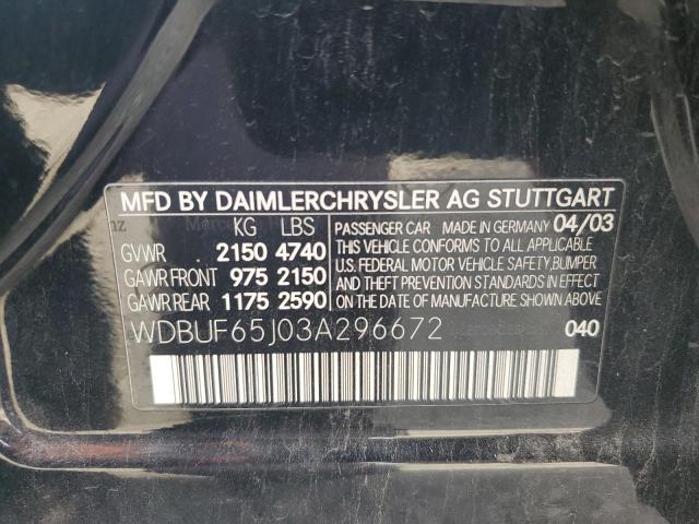 WDBUF65J03A296672 - 2003 MERCEDES-BENZ E 320 BLACK photo 12