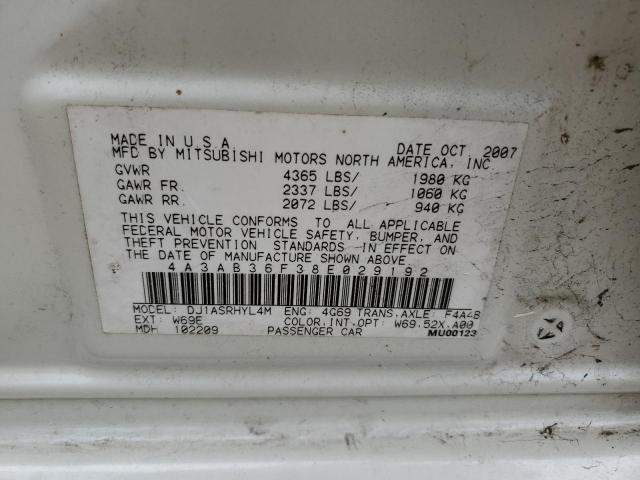 4A3AB36F38E029192 - 2008 MITSUBISHI GALANT ES WHITE photo 12