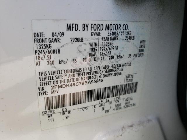 2FMDK48C79BA95956 - 2009 FORD EDGE WHITE photo 10