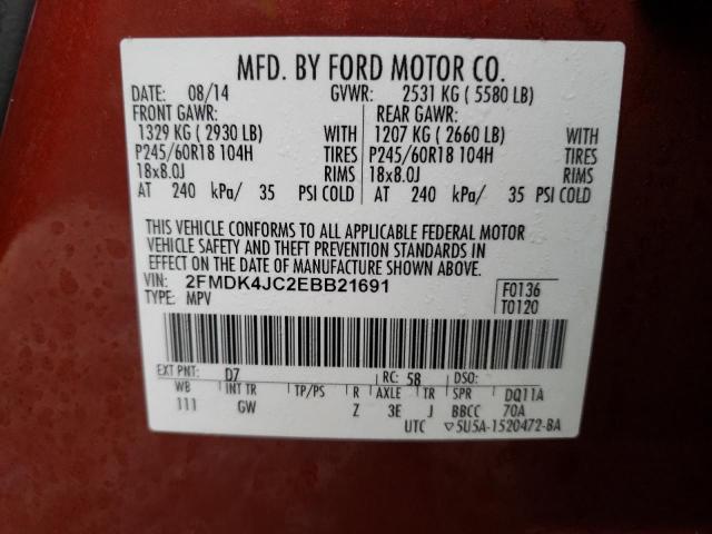 2FMDK4JC2EBB21691 - 2014 FORD EDGE SEL RED photo 13