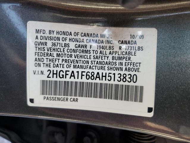 2HGFA1F68AH513830 - 2010 HONDA CIVIC LX-S Сұр фото 13