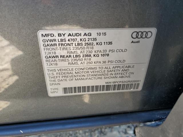 WA1BFCFS2GR008991 - 2016 AUDI Q3 PREMIUM GRAY photo 13