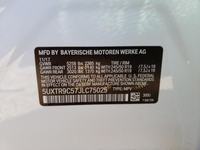5UXTR9C57JLC75025 - 2018 BMW X3 XDRIVE3 WHITE photo 13