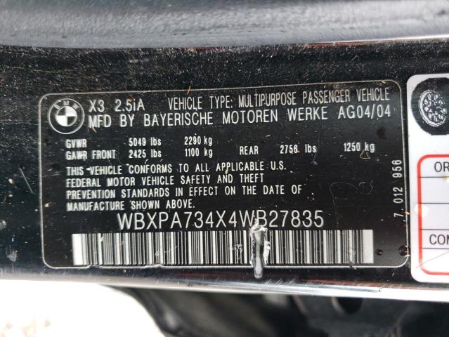 WBXPA734X4WB27835 - 2004 BMW X3 2.5I BLACK photo 13