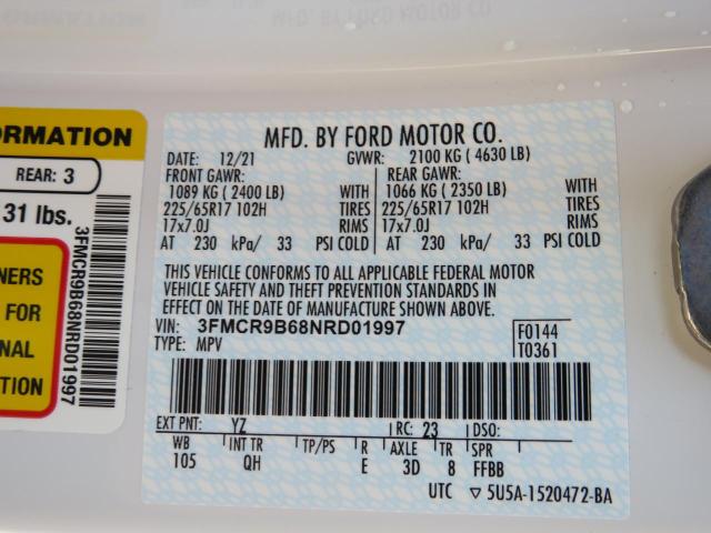 3FMCR9B68NRD01997 - 2022 FORD BRONCO SPO WHITE photo 10