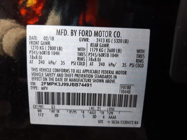 2FMPK3J99JBB74491 - 2018 FORD EDGE SEL 黑色 照片 10