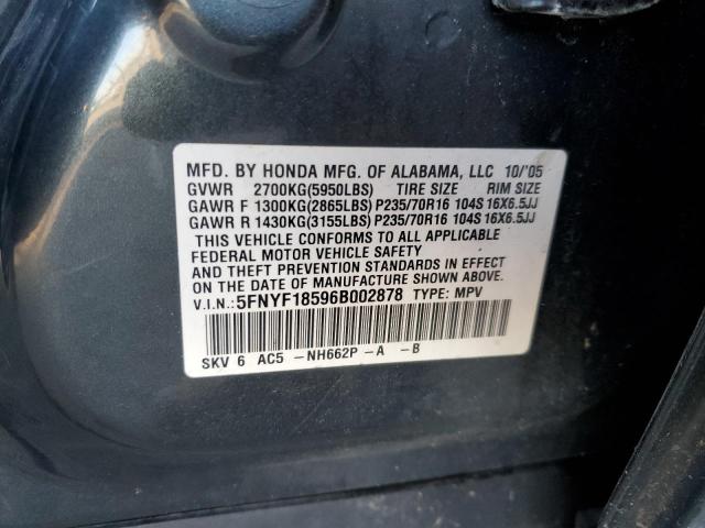 5FNYF18596B002878 - 2006 HONDA PILOT CHARCOAL photo 13