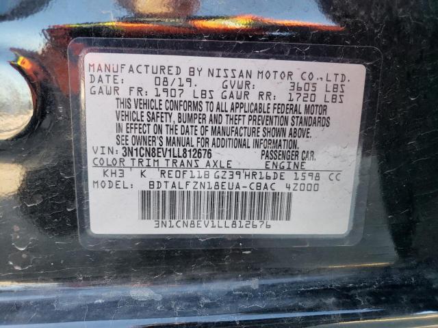 3N1CN8EV1LL812676 - 2020 NISSAN VERSA SV BLACK photo 12