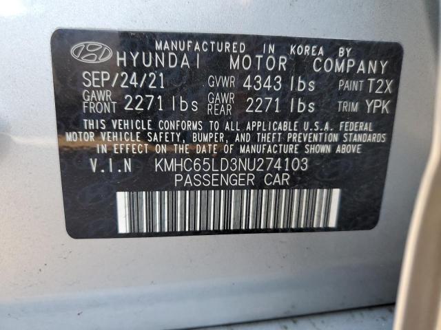 KMHC65LD3NU274103 - 2022 HYUNDAI IONIQ SE SILVER photo 12